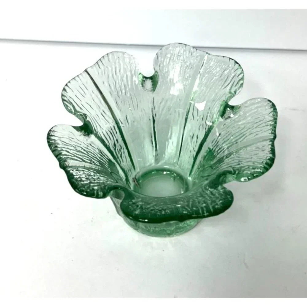 Vintage Viking Glass Green Flower Petal Votive Candle Holder